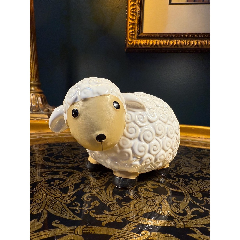 Vintage Ceramic Sheep Coin Bank:‎ Farm Animal Nursery Decor